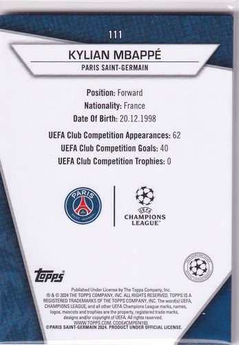 Topps UCL Super-Stars 23/24 Nr. 111 Kylian Mbappe - Picture 2 of 2