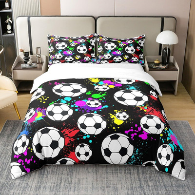 Soccer Duvet Cover Queen Size, Football 100% Natural Cotton Bedding Set for Kids
