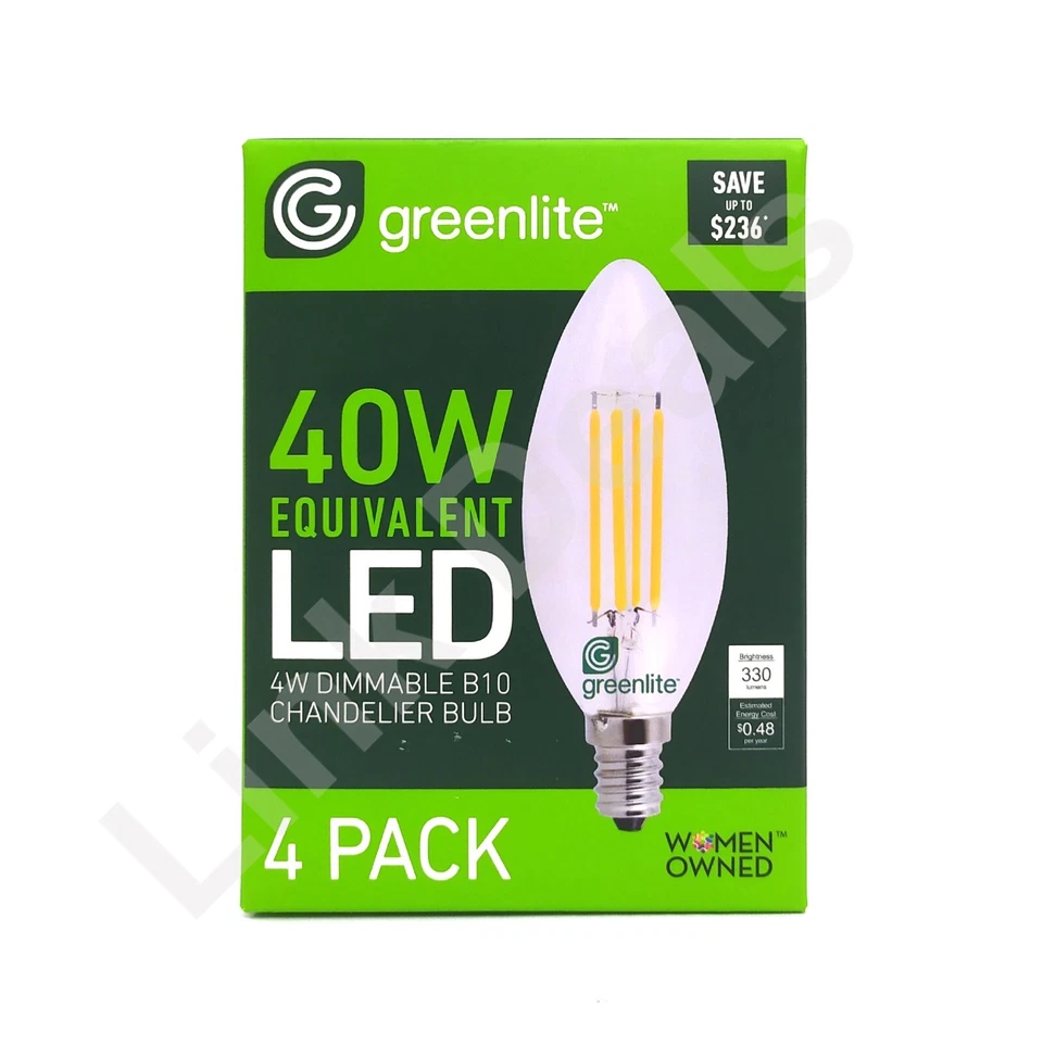 4 pack Greenlite 40W E12 Dimmable Chandelier Candelabra 4W LED Light Bulb B10 - Image 2 of 4