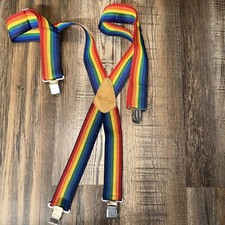 Vintage Popular Mechanics Suspenders Rainbow Striped Made in USA Mork and Mindy