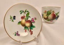 Antique Meissen Demitasse Cup  Saucer, Hand Painted Fruit