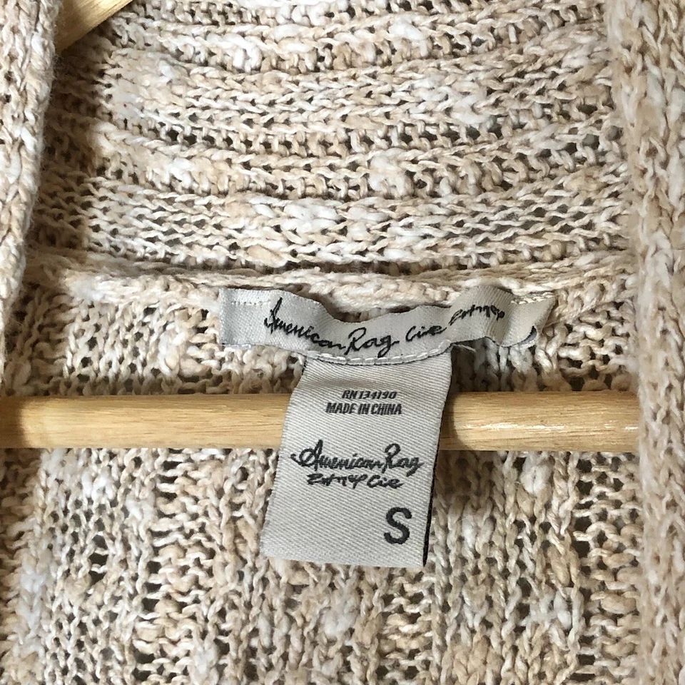 American Rag открытый передний укороченный кардиган свитер размер S коренастый вязаный кремовый розовый богемное - Изображение 2 из 4