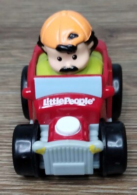 2010 Fisher Price Little People Wheelies Hot Rod Red Car Mechanic Boy - Preowned