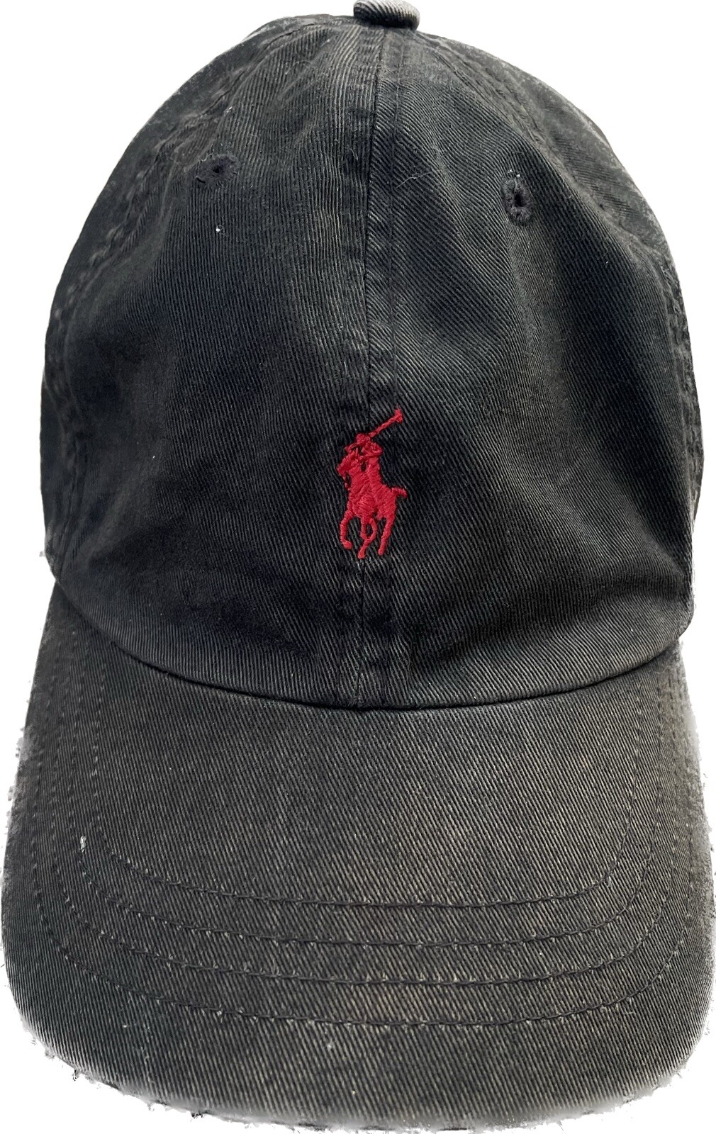 Cappello Vintage Polo Ralph Lauren Nero Pelle Strapback Regolabile Rosso Pony SBIADITO