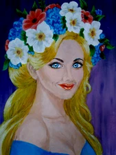 Portrait of a beautiful girl Blue eyes Original Ukrainian painting Handmade
