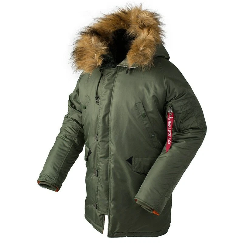 Puffer Jacket Men Long Coat Military Fur Hood Warm Tactical Army
