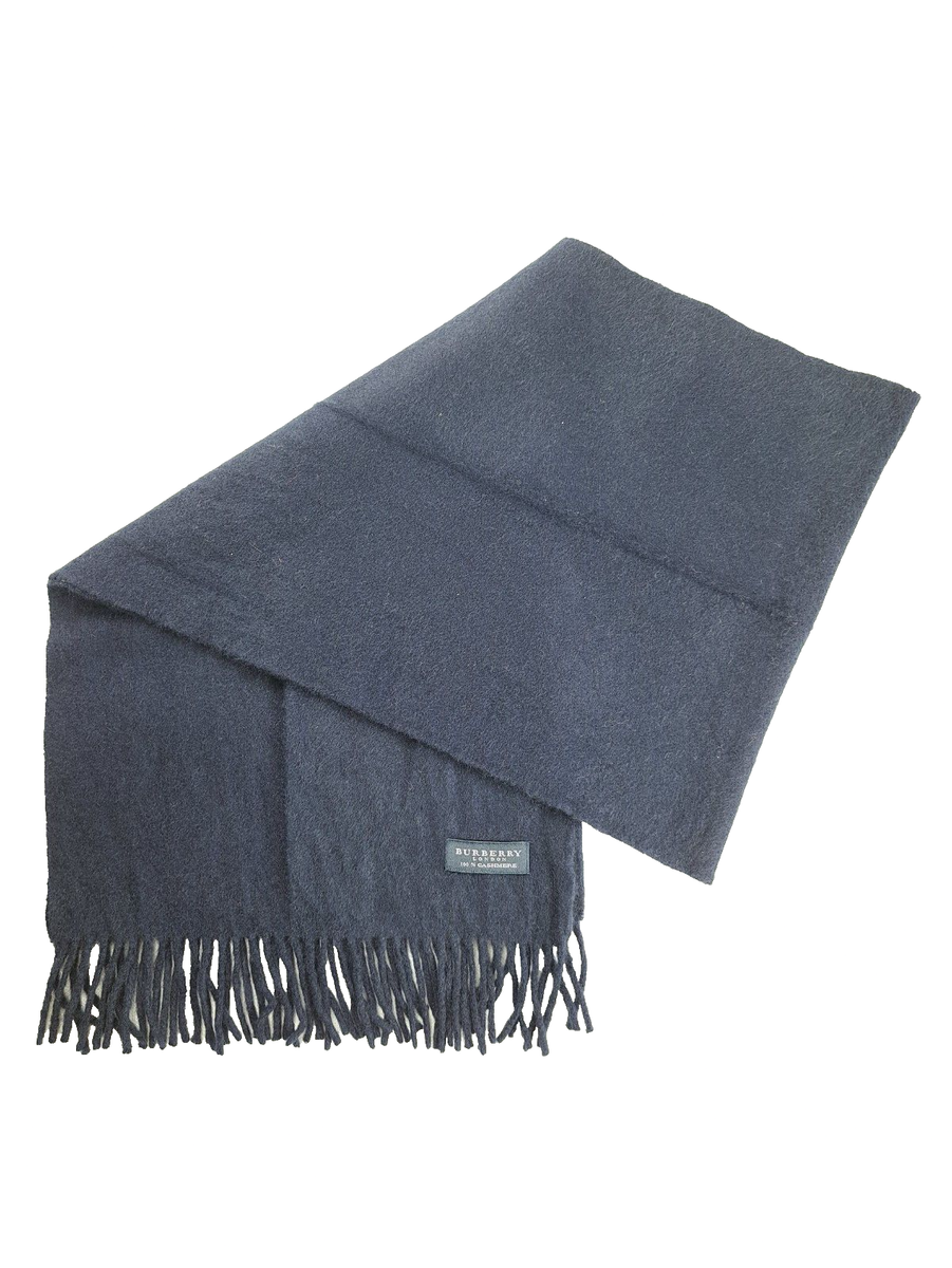 BURBERRY London Solid Plaid Knit 100% Cashmere Logo Charcoal Gray