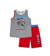 NWT 2-Piece Boys Small 6/7 Tank Top Shirt Pajama Shorts Set Red Tiger Pajamas