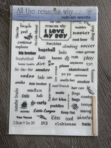 WHAT'S NEW Scrapbooking Sticker Sheet QUOTES Rub On Words Love My Little Boy - Afbeelding 4 van 14