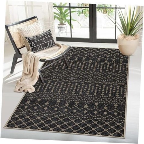 Modern Jute Rug Front Door Mat Outside Entrance, 3x5 3' x 5' Black