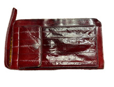 Vintage Genuine Eel Skin Wallet Checkbook Clutch Burgundy Zip Close