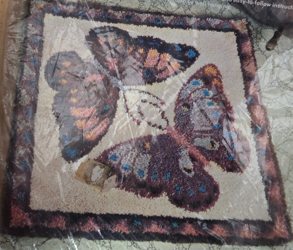 1979 Columbia Minerva Latch a Rug Hook Pattern 38" x 38" Pastel Butterflies