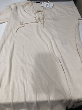 Zara Beige Tie Front Short Sleeve Dress Small