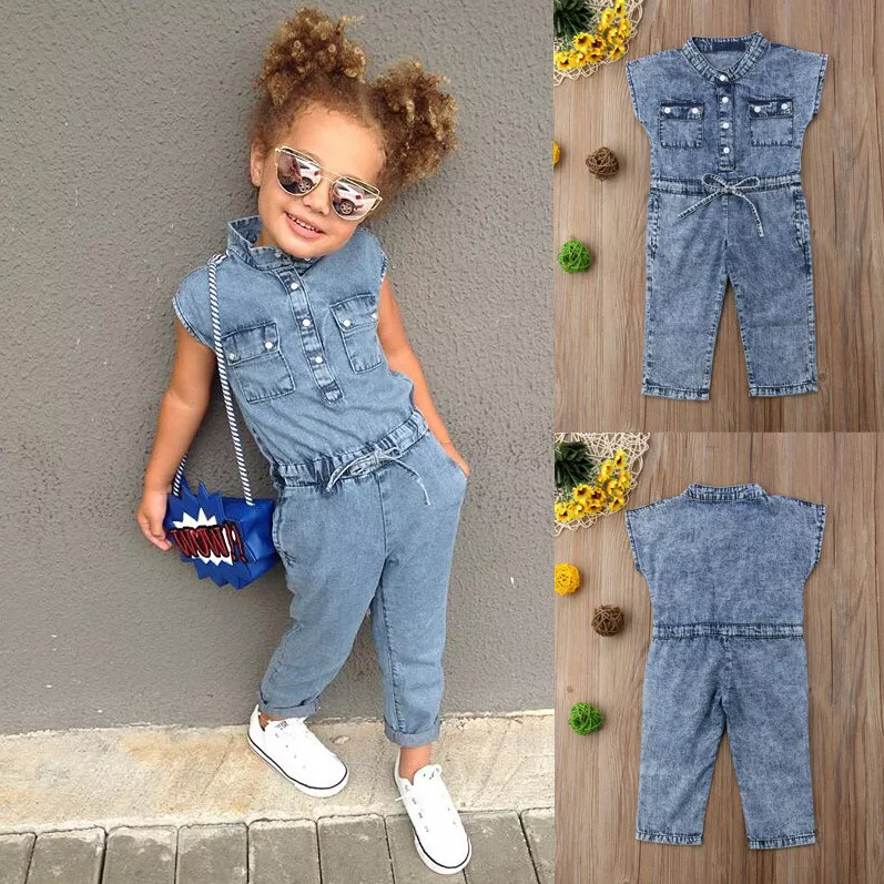 Toddler Kids Baby Girls Romper Jumpsuit Denim Long Sleeve Jeans Outfits  Clothes