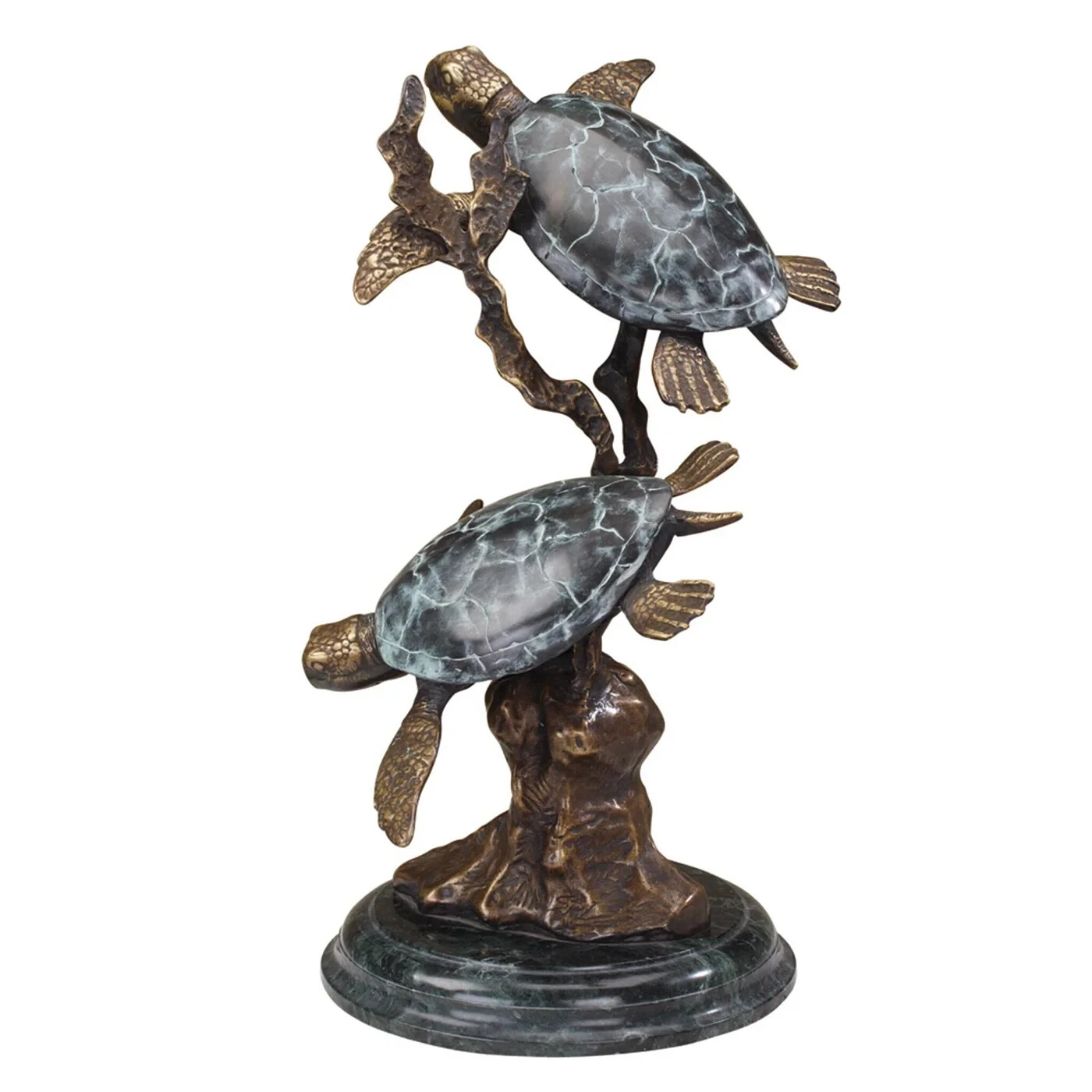 Brass Sea Turtle Duet Large Sculpture Statue Marble Base Nautical ~ SPI Home