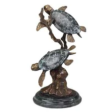 Brass Sea Turtle Duet Large Sculpture Statue Marble Base Nautical ~ SPI Home