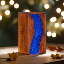 Handcrafted Rosewood and Blue Resin Urn Box - Memorial for Humans Ashes