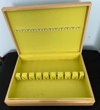 Wood Silverware Chest Yellow Green Interior 15" x 11" Tarnish Resistant Interior