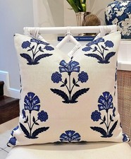 Set of 2 Pillow Covers 18"x18" Blue Floral Flowers