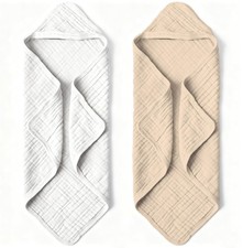Organic Muslin Hooded Baby Bath Towels - 2 Pack 100 Organic Cotton Towel for...