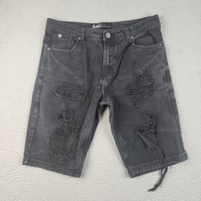 Switch Remarkable Shorts Mens 34 Black Dark Wash Denim Jort Ripped Destroyed Y2K