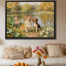 Corgi Dog Oil Painting Canvas Print Vintage Wall Art Pet Decor Living Room Decor