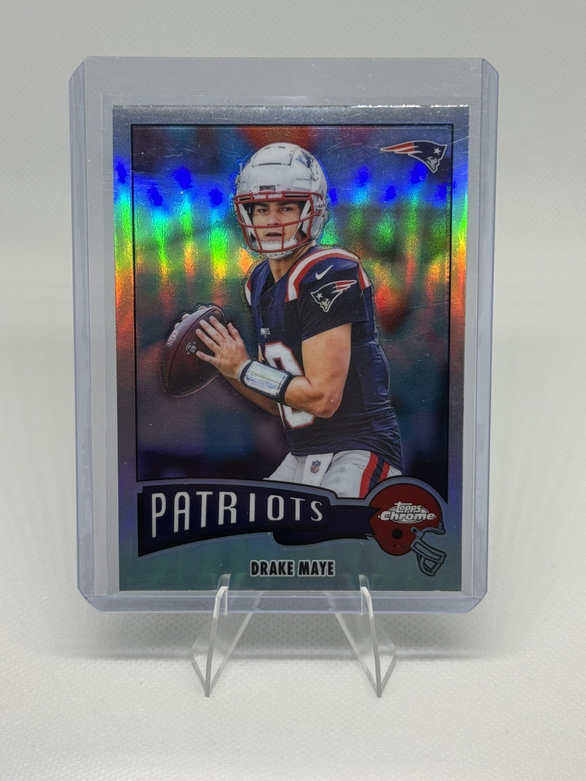 2025 Topps Chrome Football Drake Maye #1975-23 Retro Refractor Patriots