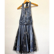 Vintage Y2K Halter Dress Fit and Flare Sparkle 10 Fairy Whimsygoth Blue Black