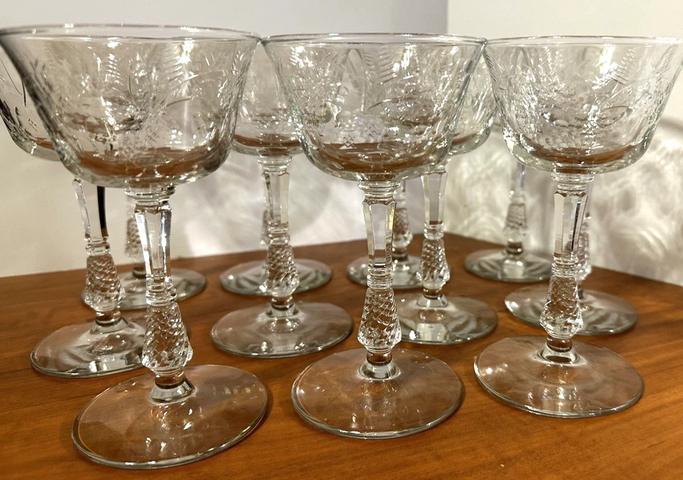 Libbey Rock Sharpe Champagne / Tall Sherbet (Set of 11) Flowers / Leaves Dots - Image 3 of 4