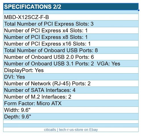 Supermicro MBD-X12SCZ-F-B Intel W480 LGA1200 Desktop mATX 4x DDR4 4x SATA G-ETH - Picture 3 of 4