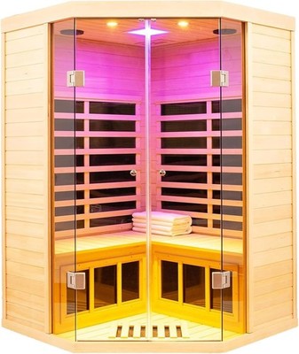 Two Persons Deluxe Transparent Version Hemlock Far Infrared Corner Sauna Room