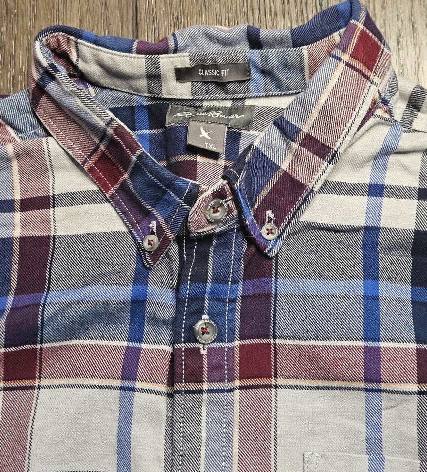 Chemise Eddie Bauer Homme TXL (XL) Bleu Marine à Carreaux - Flanelle - Occasion
