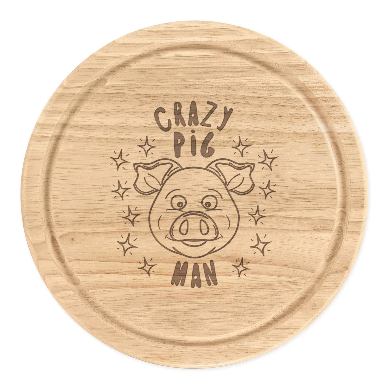 Crazy Pig Man Stars Round Chopping Cheese Board Funny Joke Animal Farm