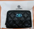 Porte monnaie CC Matelasse cuir de veau grainé noir neuf