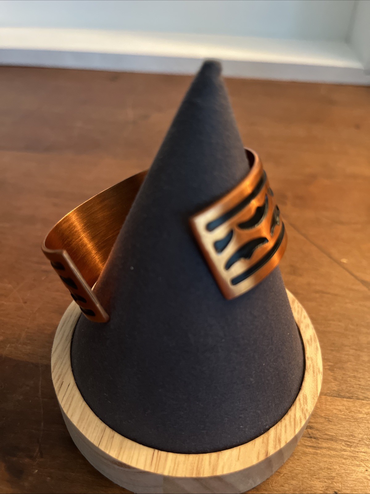 Sleek Solid Copper Cuff Bracelet With Black Inlay - image 2