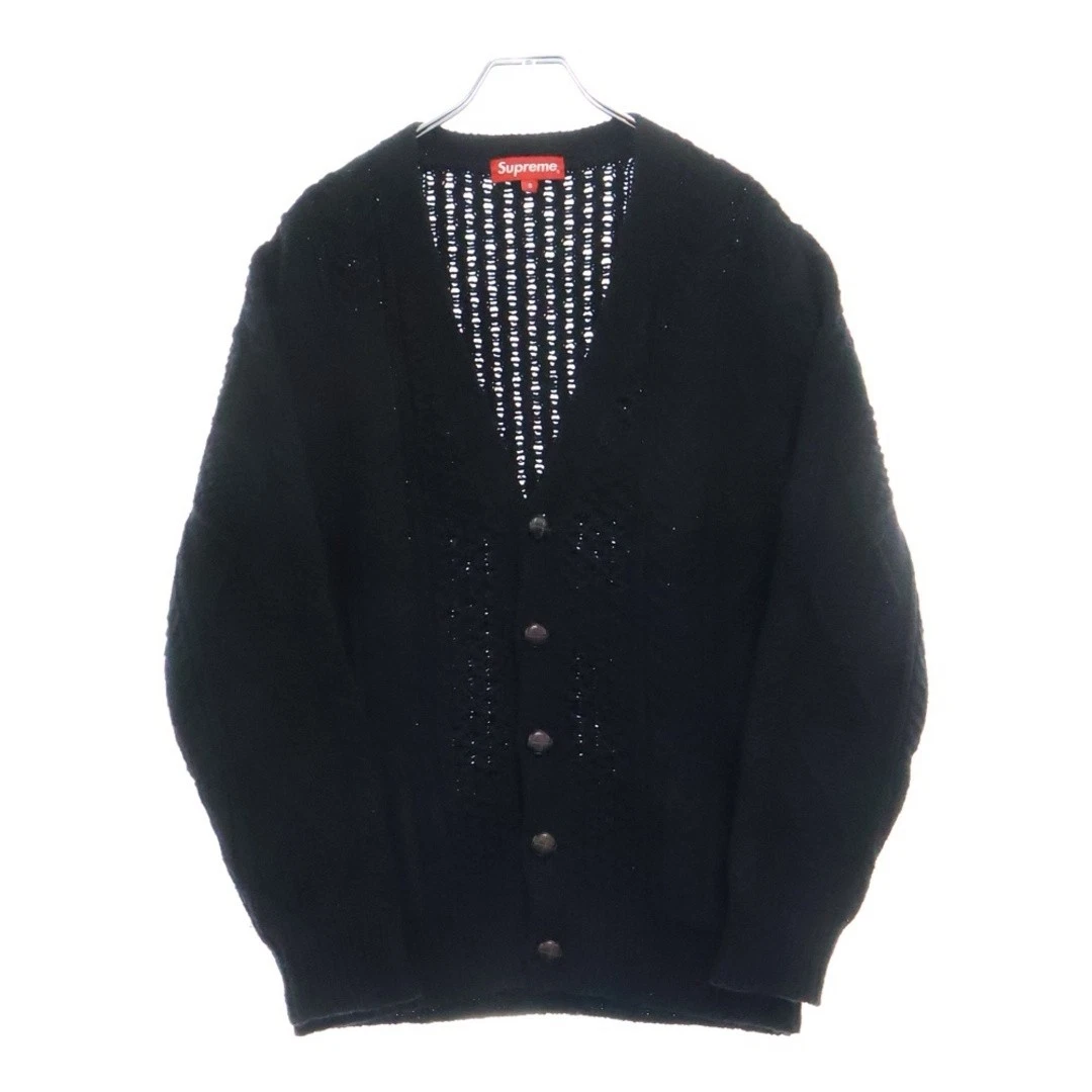 Cardigan Supreme 16AW tricoté par câble noir d'occasion 9e3d6b02037af0d82b1f9ef1c4bc865a