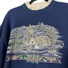 vintage 80s 90's grandma sweater  bunny crewneck sweatshirt floral cottagecore