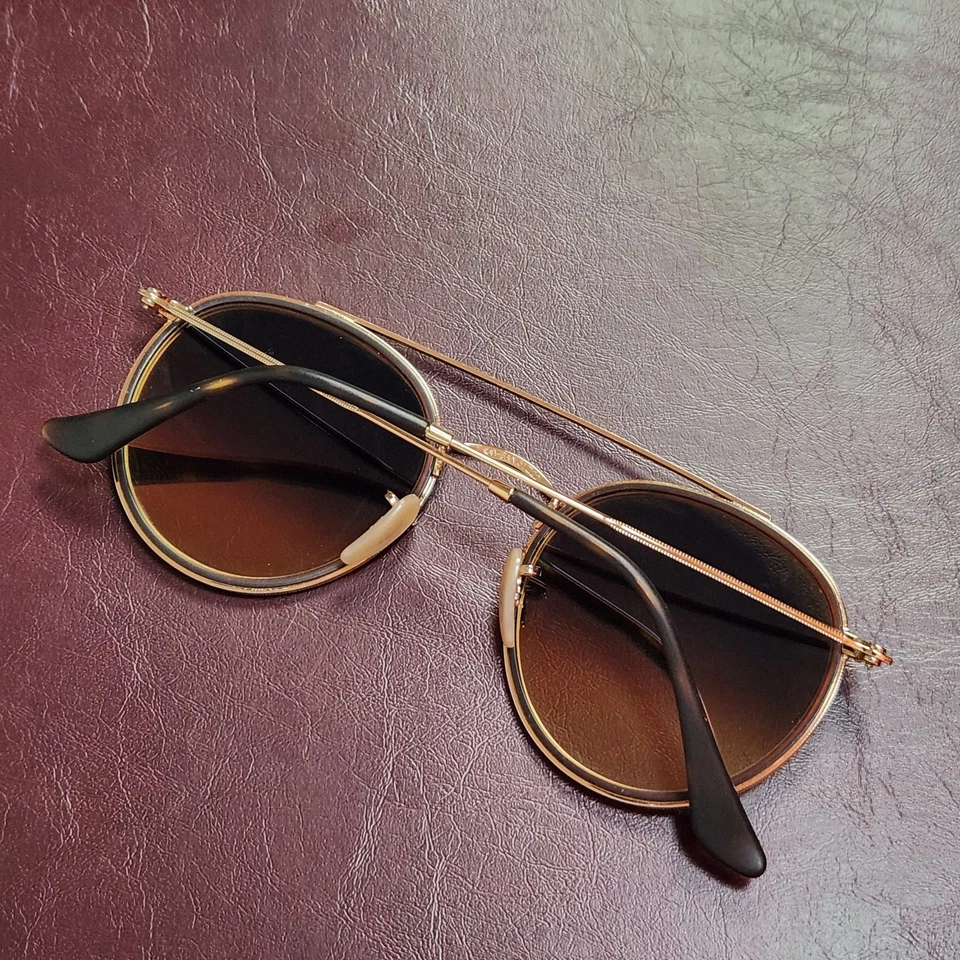 雷朋 RB3647N 男女通用圆形 Dbl 桥金色/镜面棕色/粉色,状况完好 — 第 3/4 张图片