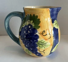 Vintage Meiselman, Italy Hand-Painted 7” Ceramic Pitcher “Fruit Festival”