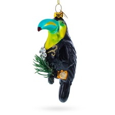 Toucan with Pine Branch Glass Ornament