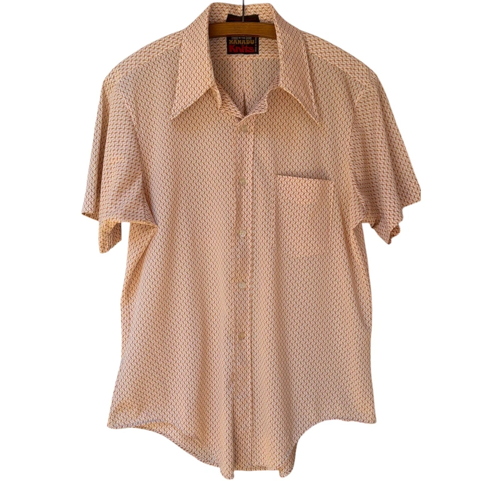 Vintage 70s Xanadu Knits Fruit of the Loom Orange Geometric Shirt Mens Rare - Image 2 of 4