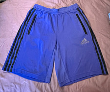 adidas Men's Blue/Black Athletic Shorts M Regular Drawstring 3-Stripes Zip Pkts