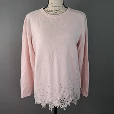 Quaker Factory Snowflake Rhinestones And Pearls Winter Pink Top Size Medium 