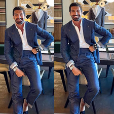 Denim Men Suits High Quality Double Breasted Male Suit Slim Fashion Casual 2PCS