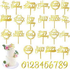 50 PCS Gold Happy Birthday Cake Topper Acrylic Cupcake Topper Pick for Birthday