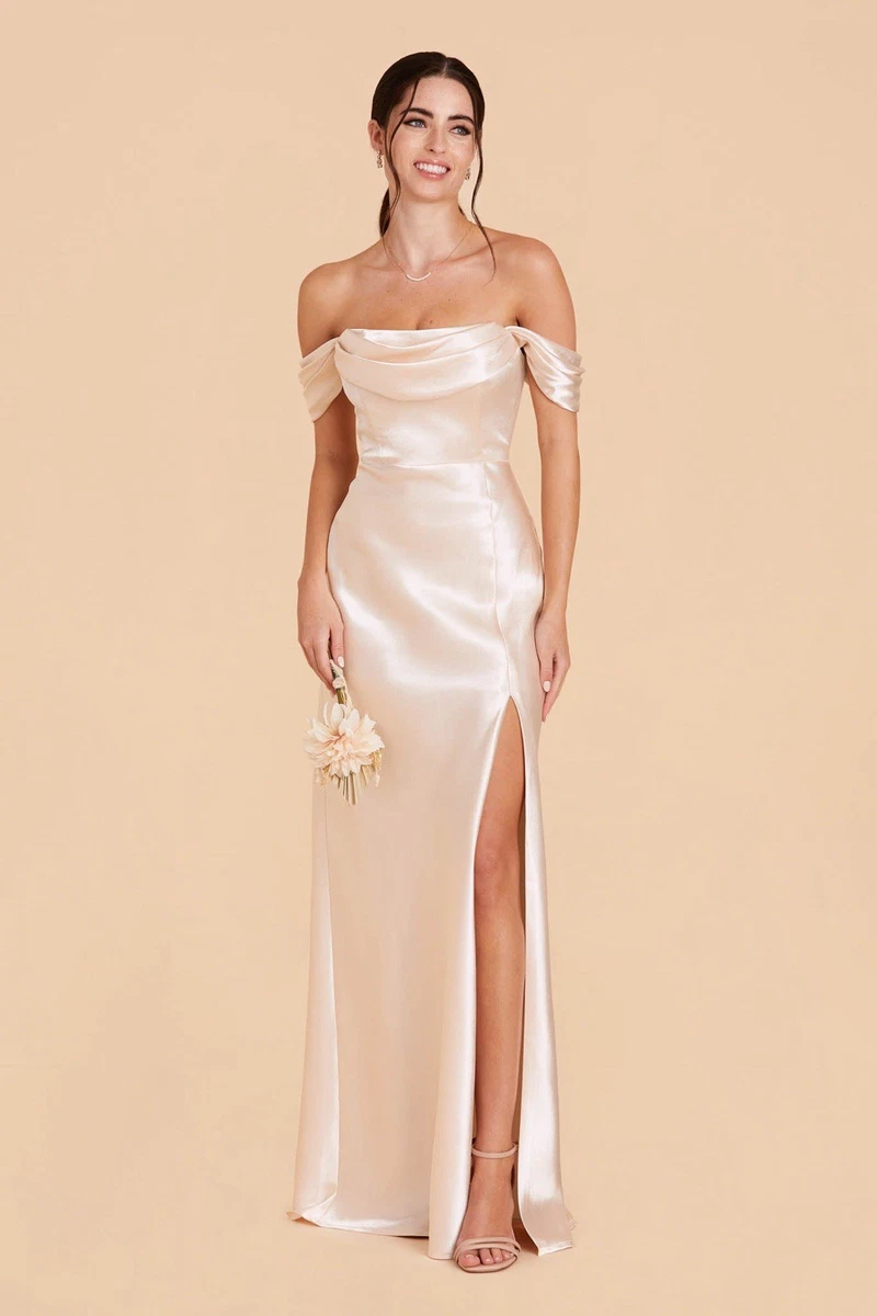 satin cream bridesmaid dresses PrettyLittleThing Women's Satin V Neck Maxi Dress in Cream