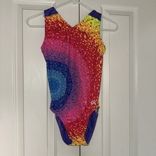 GK ELITE Gymnastics Leotard RAINBOW/ PURPLE Leo SZ: AM. Adult medium.