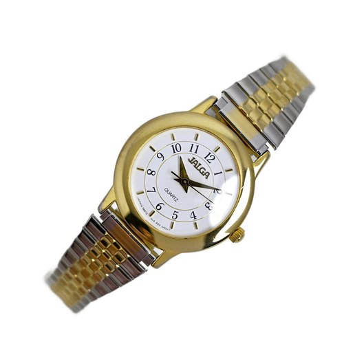 Jalga Quartz Gold Plated Watch Two Tone Silver Bracelet White Dial Analog Ladies - Picture 2 of 10