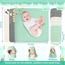 12 Pcs Baby Towels and Washcloths Set, Hooded Baby Towel