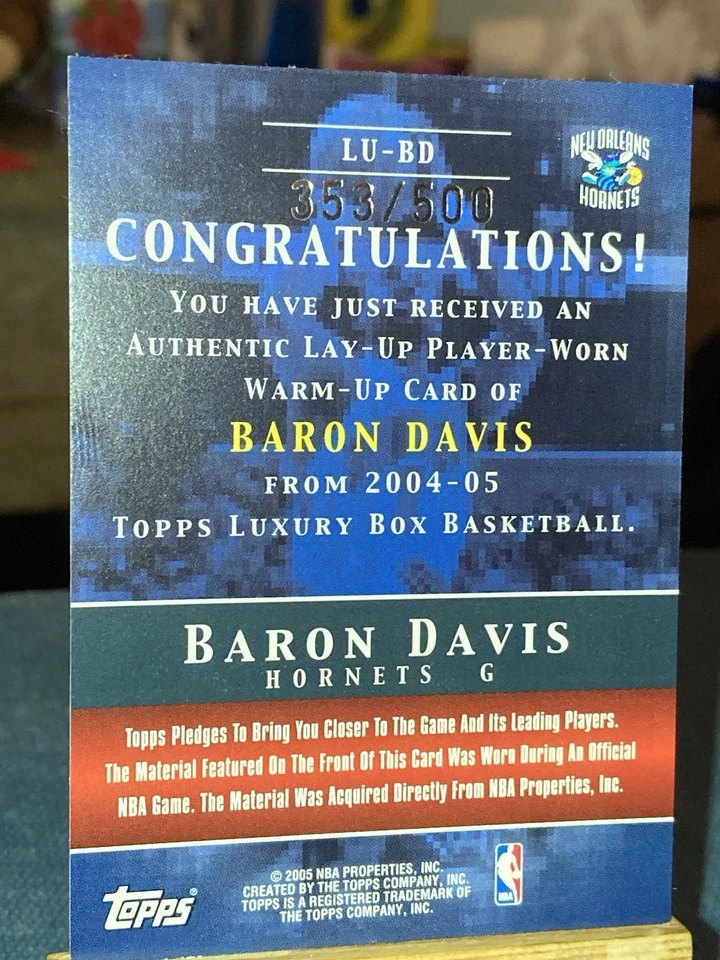 E109 2004-05 Topps Luxury Box BARON DAVIS #LU-BD Player Worn JERSEY /500 NBA - Image 2 of 2